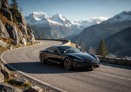 Luxury car on a mountain road