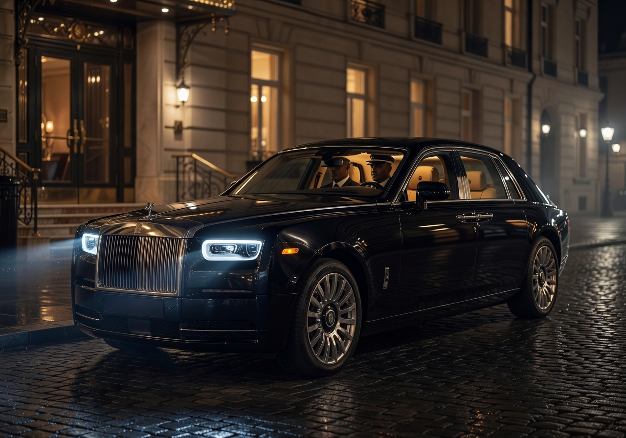 Luxury Rolls-Royce Chauffeur Car at Night